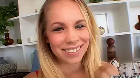 Blonde Britney taking sticky facial cumshot