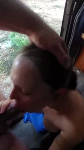 Slut sucks at the bus stop