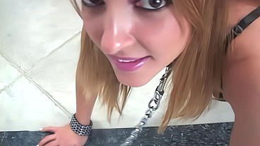 See her struggle to fit the entire length inside her mouth and then groan as it gets...