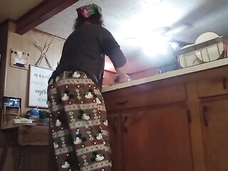 Sexy TS Transgender Whore, Sissy Cleaning Dishes (Belt Slide)