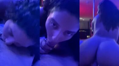 She rode his cock while sucking deep pushing her limits for more