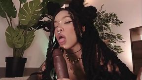 Sexy ebony teen riding and sucking dildo