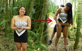 Weird Sex with a Little Brunette Lost in the Woods - We Got Caught!