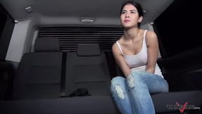 Lost brunette found helper in van who also fuck her tight pussy