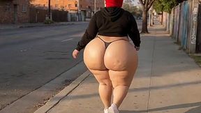 Big Ass Girl Walking in Tight Leggings on the Street