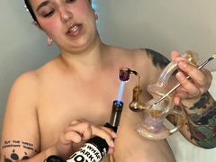 Busty curly brunette with big boobs fucks on couch
