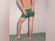 Young hot guy posing in underwear - green briefs - boxers