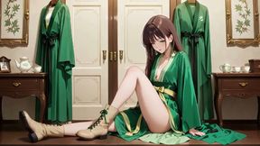 Kneeling on Tatami with a Short, Her Eyes Are Hazy. Sunlight Hits Her Wet Skin as She Goes From Serene to Seductive.