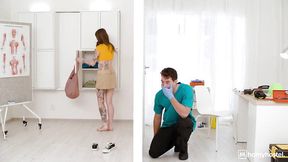 2 NURSES get ANAL CREAMPIE and share dick in Break Room