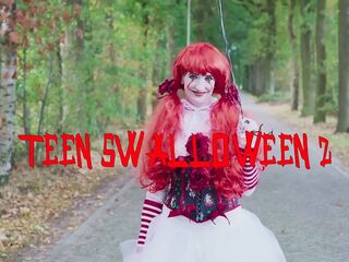 Dutch Halloween teen swallows each cum load