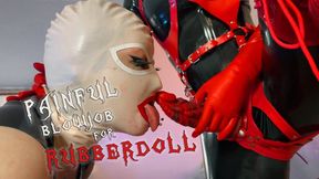 Painful blowjob and spanking for tied and helpless latex Rubberdoll Lunastazja