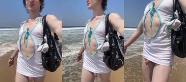 Her girly dick slips out in public she loves it