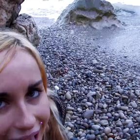 Horny German blonde giving her holes to a wild fucker at the beach