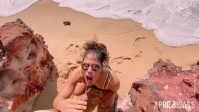 messy watersports submission on a secluded beach