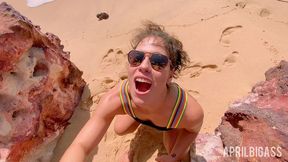 messy watersports submission on a secluded beach