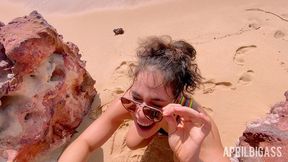 messy watersports submission on a secluded beach