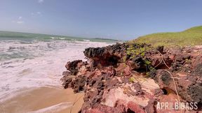 messy watersports submission on a secluded beach