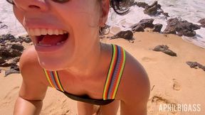 messy watersports submission on a secluded beach