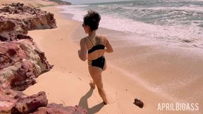 messy watersports submission on a secluded beach