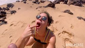 messy watersports submission on a secluded beach