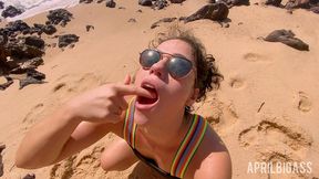 messy watersports submission on a secluded beach