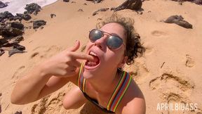 messy watersports submission on a secluded beach
