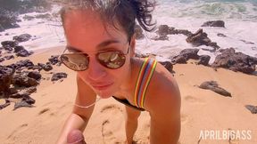 messy watersports submission on a secluded beach