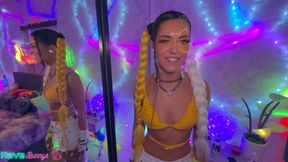 Bella Noir Strokes Brian Omally's Cock With Glowstick Then Swallows!