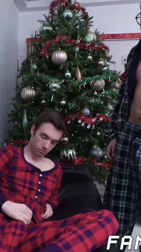 Stepdad with a huge dick barebacks his step son for Christmas   Clip 1