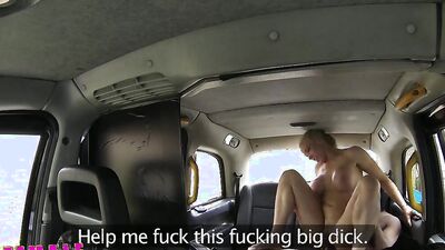Bombastic blonde taxi driver sucks her black passenger off and rides his big dick