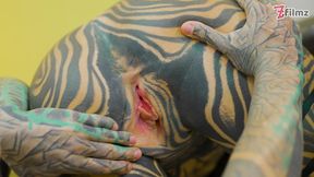 heavy tattooed lesbians riding big toys - anal, atm, fatnasy dildos - alt-girls, punk, goth, hippie and split tongue