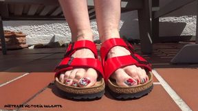 Toe fetish - wiggling my toes in red slippers Part 9 Outdoors