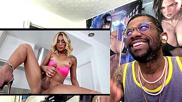 Petite Tan Blonde Transgender Cumming On Herself, AI Generated