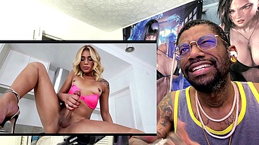 Petite Tan Blonde Transgender Cumming On Herself, AI Generated