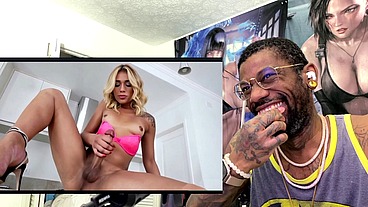 Petite Tan Blonde Transgender Cumming On Herself, AI Generated