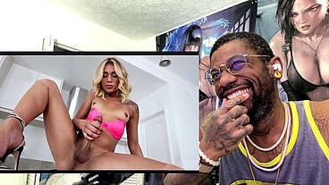 Petite Tan Blonde Transgender Cumming On Herself, AI Generated