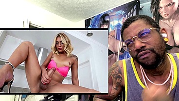 Petite Tan Blonde Transgender Cumming On Herself, AI Generated