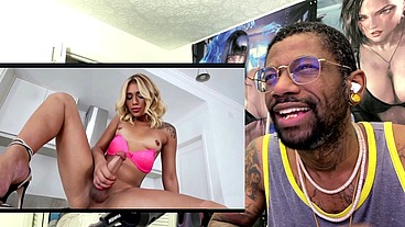 Petite Tan Blonde Transgender Cumming On Herself, AI Generated