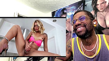Petite Tan Blonde Transgender Cumming On Herself, AI Generated