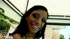 guy fills tight ass of a tattooed babe with milk before screwing her outside