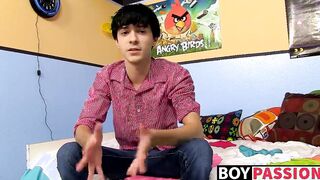 Horny emo twink interviewed on cam then jerks off