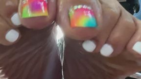 SunniSoless Oils Large Amazon Feet and Soless while sitting at workdesk