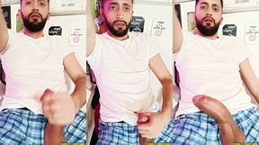 jerking my big uncut latino cock with lube before bed i was so damn horny ?