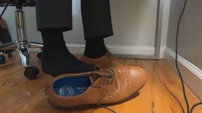 Silently worship MasterMateo's dress socks & feet under his desk while at work