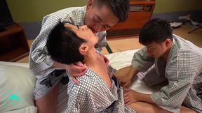 japanese threesome fucking and blowjob