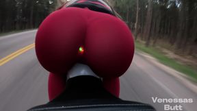 Biker babe rides motorcycle with LED light-up butt plug