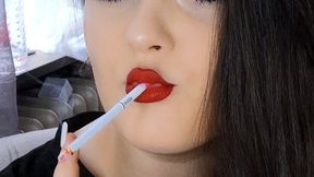 Elegant Double Inhales – Red Lips Smoking Goddess