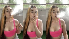 Smoking in natural light with a big window behind me, pink small top - smokingrapunzel - smoking fetish