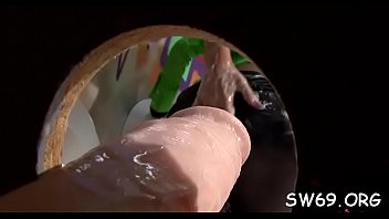 Curvy slut&#039_s big melons slimed at gloryhole sucking fake dick