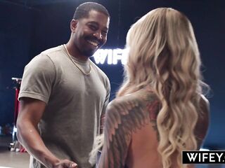 WIFEY Golden-haired Baddie Anastasia Shades Takes A Giant BBC Creampie As Hubby Watches